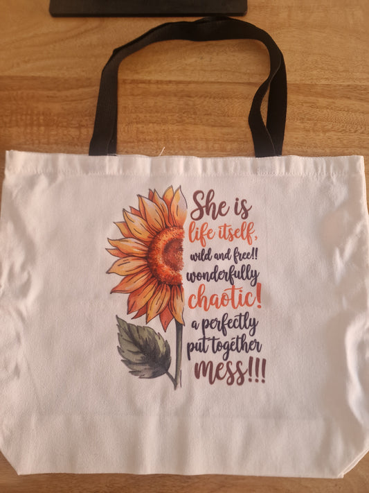 Large sunflower quote tote bag